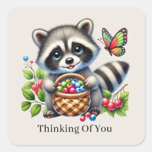 Cute raccoon thinking of you square sticker