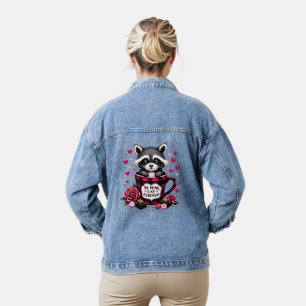 Cute Raccoon Valentine Buffalo Plaid Aesthetic Denim Jacket