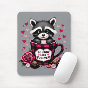 Cute Raccoon Valentine Buffalo Plaid Aesthetic Mouse Pad