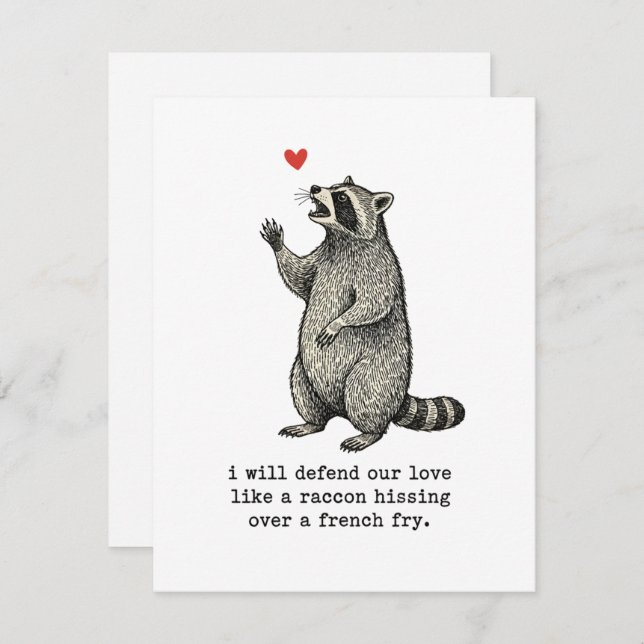 Cute Raccoon Valentine Card Funny Love for Couple (Front/Back)