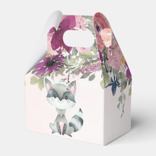 Cute Raccoon Watercolor Peony Baby Shower  Favor Box