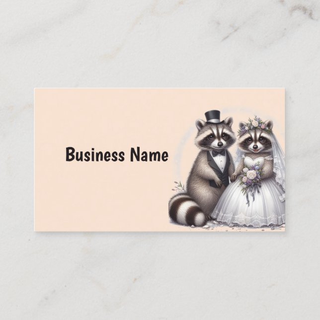 Cute Raccoon Wedding Animal Custom  Business Card (Back)