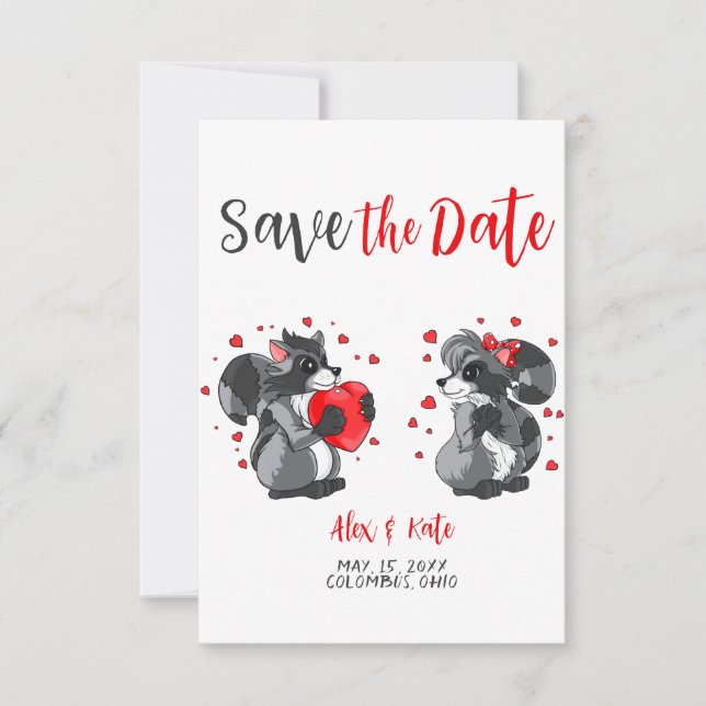 Cute Raccoon Wedding Save the Date Announcement (Front)