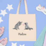 Cute Raccoon with Bubble Gum Personalized Tote Bag<br><div class="desc">This design was created through digital art. You can change the personalization by using the customize button and adding a name, initials or your favourite words. Contact me at colorflowcreations@gmail.com if you with to have this design on another product. Purchase my original abstract acrylic painting for sale at www.etsy.com/colorflowart. See...</div>