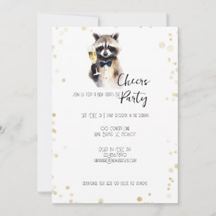 Cute Raccoon with Champagne Cheers New Year's Eve Holiday Card