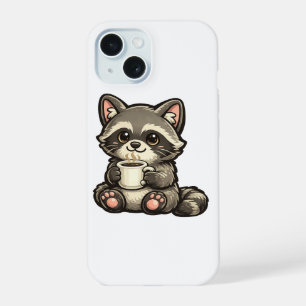 Cute Raccoon with Coffee – Cozy Kawaii Animal iPhone 15 Case