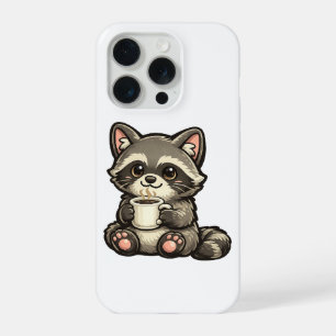 Cute Raccoon with Coffee – Cozy Kawaii Animal iPhone 15 Pro Case