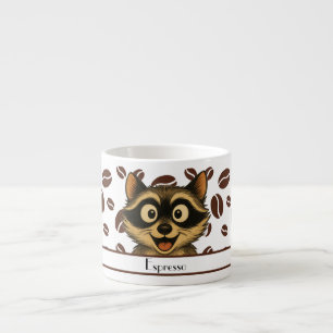 Cute Raccoon With Espresso Bean Background Cup