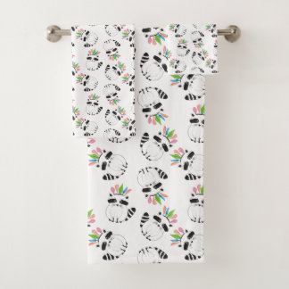Cute Raccoon with feathers on his head Bath Towel Set