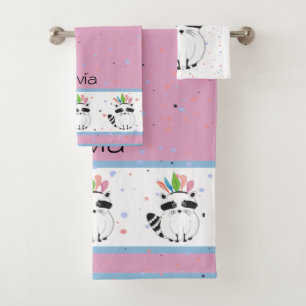Cute Raccoon with feathers on his head Bath Towel Set