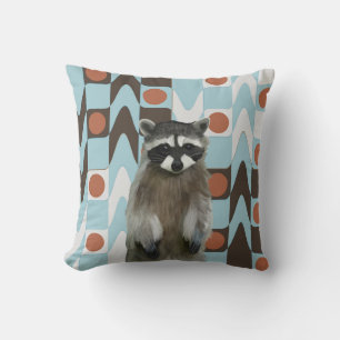 Cute Raccoon With Fun Geometric Background Throw Pillow