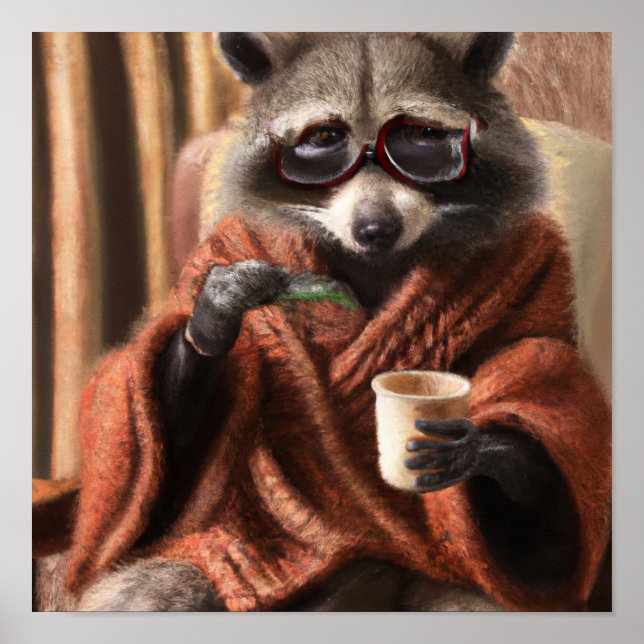 Cute raccoon with glasses in a tricot coat  tapest poster (Front)
