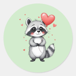 Cute Raccoon with Heart Balloons Classic Round Sticker