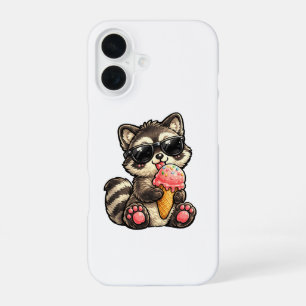 Cute Raccoon With Ice Cream And Sunglasses iPhone 16 Case