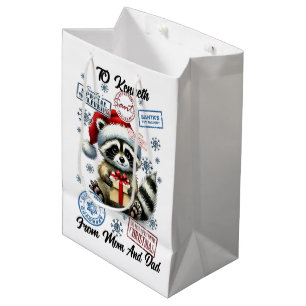 Cute Raccoon With Santa Sack and Holiday  Medium Gift Bag