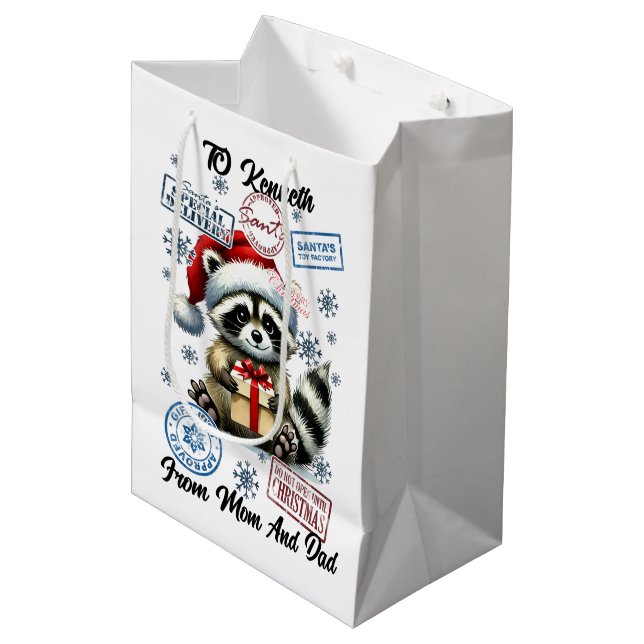 Cute Raccoon With Santa Sack and Holiday  Medium Gift Bag (Front Angled)