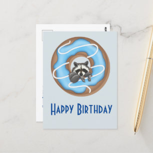 Cute Raccoon with Sweet Doughnut Happy Birthday Bl Postcard