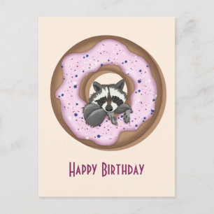 Cute Raccoon with Sweet Doughnut Happy Birthday Pi Postcard