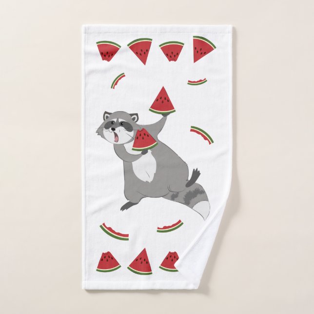 Cute raccoon with watermelon (Serviette à main)