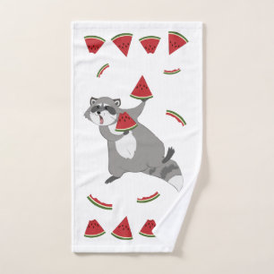 Cute raccoon with watermelon bath towel set