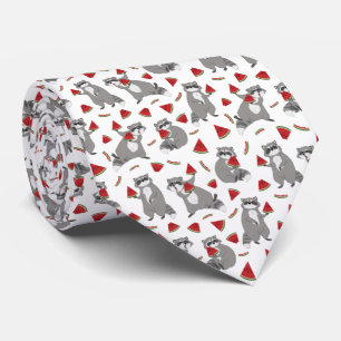 Cute Raccoon with Watermelon Pattern Tie
