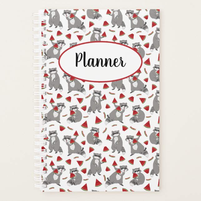Cute raccoon with watermelon personalized planner (Front)