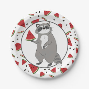  Cute Raccoon with Watermelon Pieces   Paper Plate