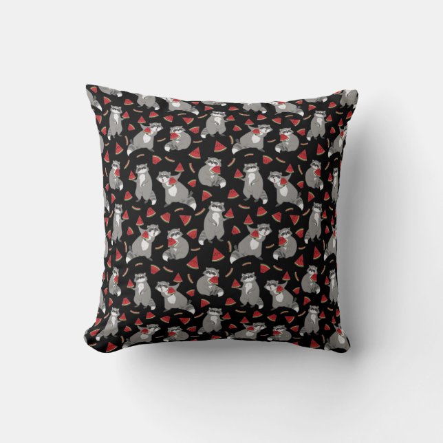 Cute raccoon with watermelon throw pillow (Front)