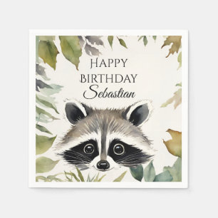 Cute Raccoon Woodland Animal Birthday Party Napkin