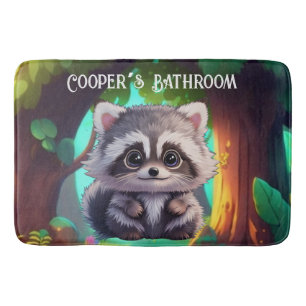Cute raccoon woodland animals forest friends  bath mat