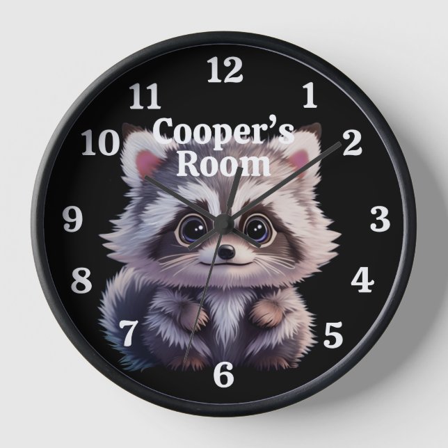 Cute raccoon woodland animals forest friends  clock (Front)
