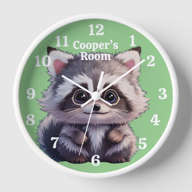 Cute raccoon woodland animals forest friends  clock (Front)