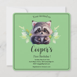 Cute raccoon woodland animals forest friends  invitation