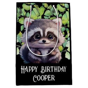 Cute raccoon woodland animals forest friends  medium gift bag