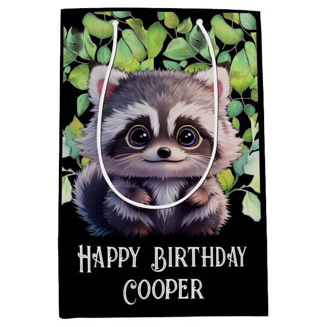Cute raccoon woodland animals forest friends  medium gift bag (Front)