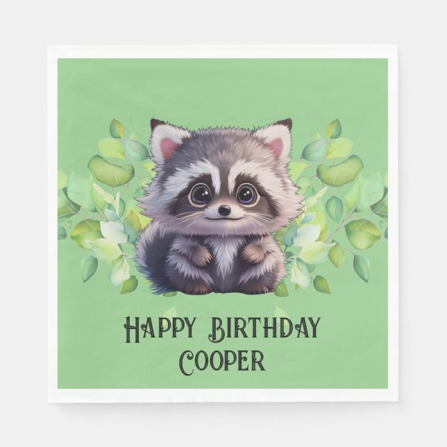 Cute raccoon woodland animals forest friends  napkin (Front)