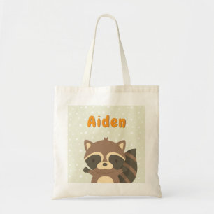 Cute Raccoon Woodland Kids Personalized Tote Bag