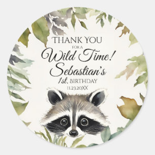 Cute Raccoon Woodland Thank You Birthday Classic Round Sticker