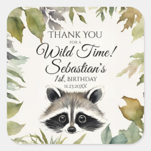 Cute Raccoon Woodland Thank You Birthday Square Sticker