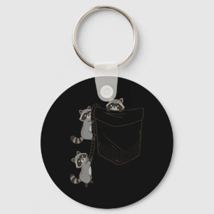 Cute Raccoons Climbing Into Pocket Fun Design  Keychain