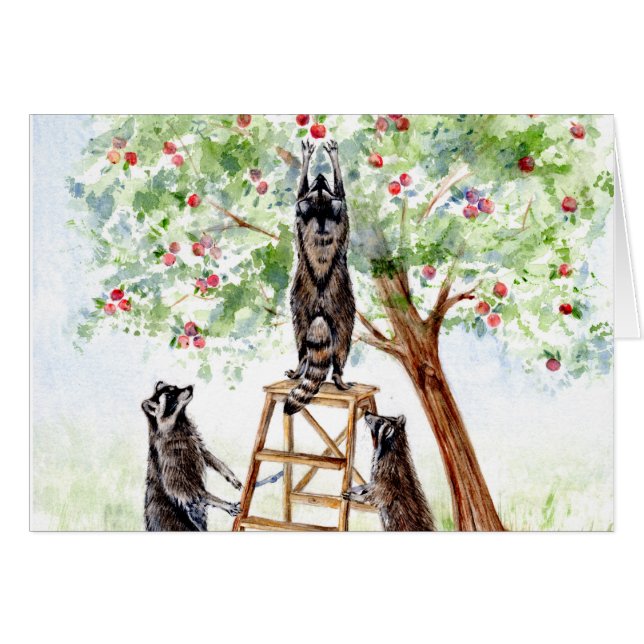 Cute Raccoons dans Apple Orchard (Devant horizontal)