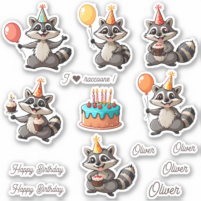 Cute Raccoons Happy Birthday Personalized (Front)