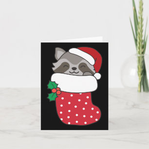 Cute Raccoons In Christmas Sock For Christmas Racc Card