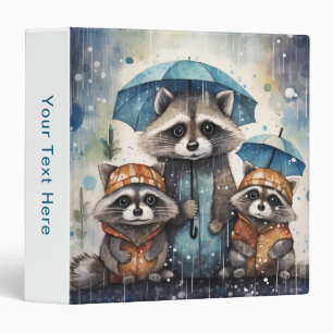 Cute Raccoons in the Rain Binder