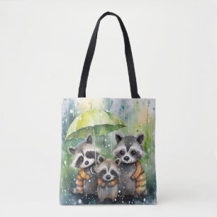 Cute Raccoons in the Rain  Tote Bag