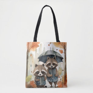 Cute Raccoons in the Rain  Tote Bag