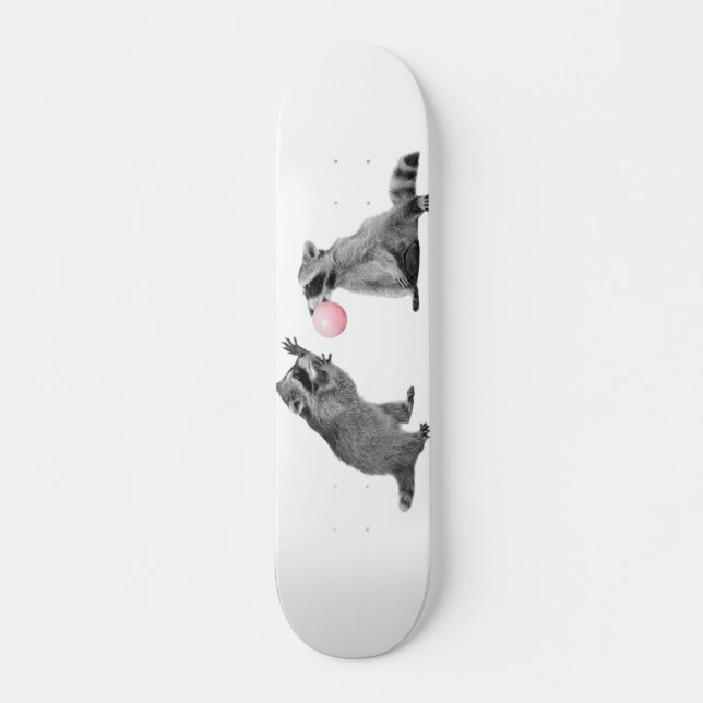 Cute Raccoons with Bubble Gum Skateboard (Front)