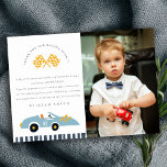 Cute Race Car Kids Blue Photo Any Age Birthday Thank You Card<br><div class="desc">A Cute Boys Racing Car Theme Birthday Collection.- it's an Elegant Simple Minimal cute Illustration of racing car with chequered flag,  perfect for your little ones birthday party. It’s very easy to customize,  with your personal details. 
If you need any other matching product or customization,  kindly message via Zazzle.</div>