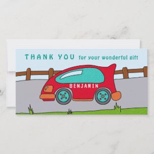 Cute Race Car Red Boy Birthday Thank you Card