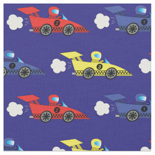 Cute Race Cars Vehicles Kids Boys Room Decor Blue Fabric